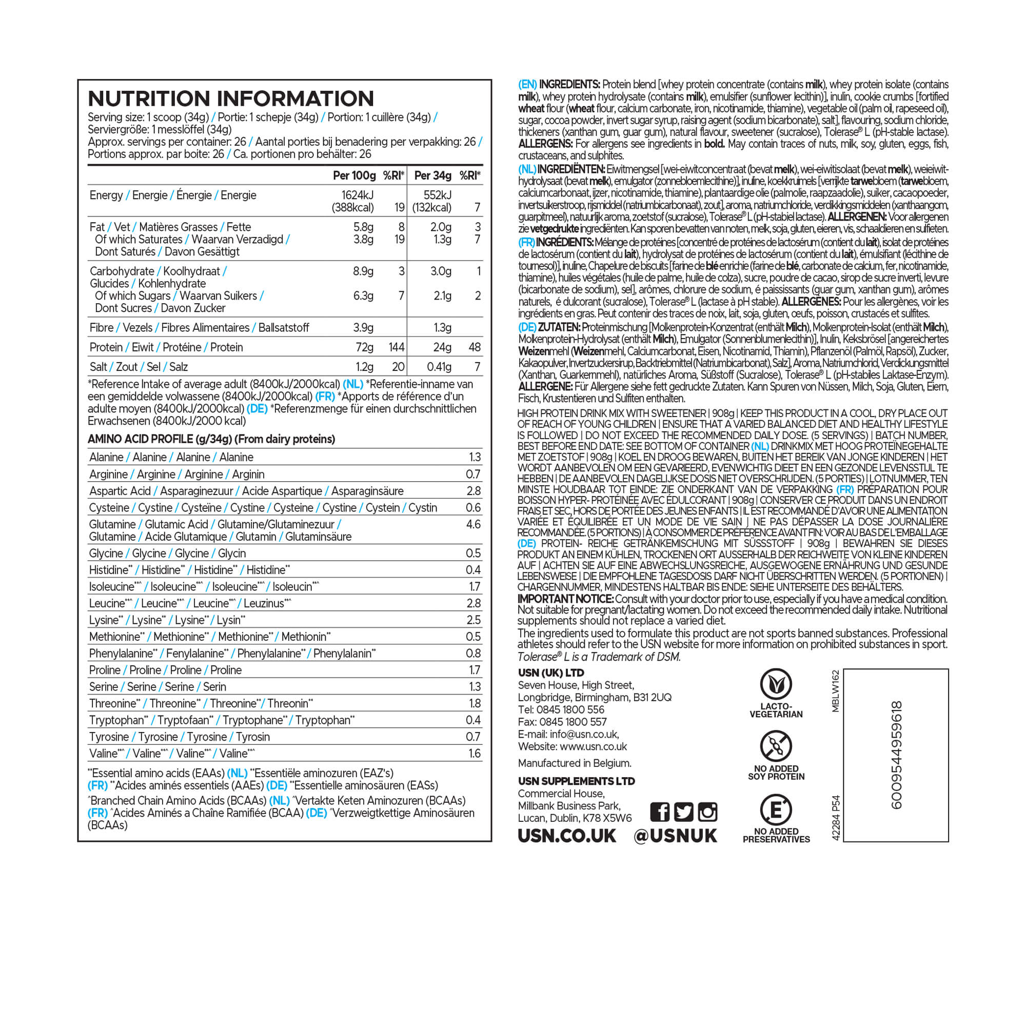 USN BLUELAB 100% WHEY 908g (Cookies & Cream) 3